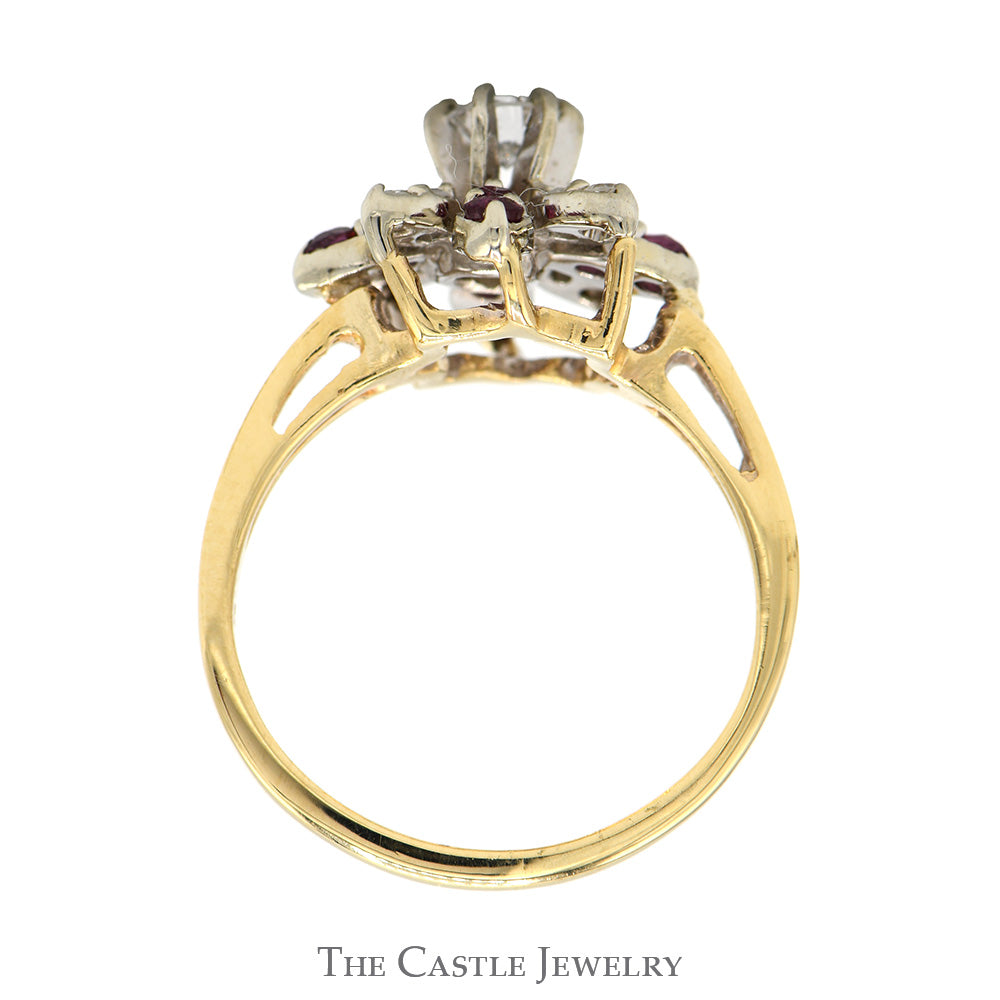 1/2cttw Round Diamond & Ruby Flower Cluster Ring in 14k Yellow Gold