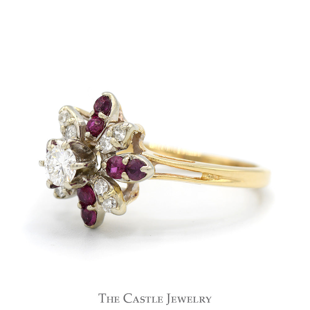 1/2cttw Round Diamond & Ruby Flower Cluster Ring in 14k Yellow Gold