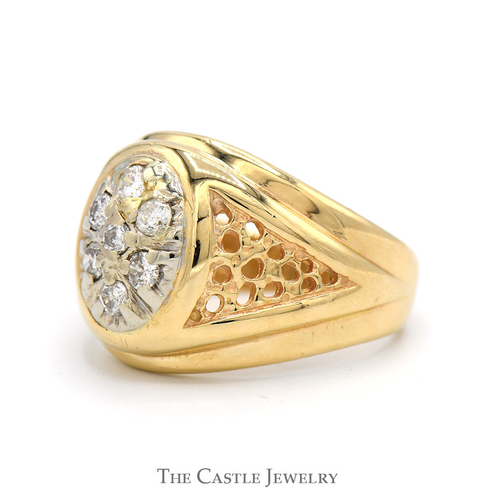 Oval Shaped Diamond Cluster Ring with Open Nugget Style Tapered Sides in 14k Yellow Gold