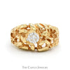 .05ct Illusion Set Diamond Solitaire Men's Ring with Open Nugget Textured Sides in 10k Yellow Gold - Thumbnail 1