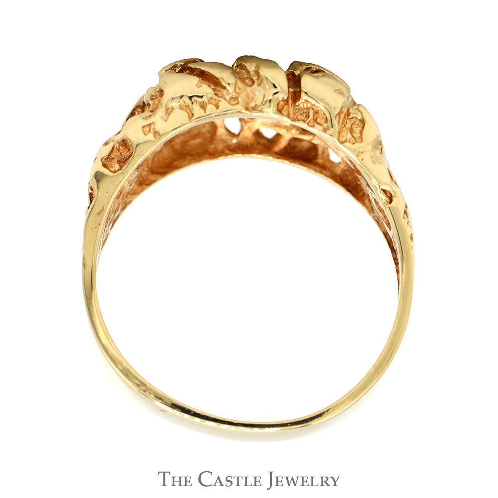 .05ct Illusion Set Diamond Solitaire Men's Ring with Open Nugget Textured Sides in 10k Yellow Gold