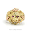 14k yellow gold men's lion head ring with diamond and ruby accents — top view - Thumbnail 1