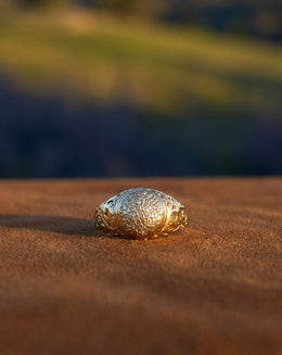 Nugget Textured Kentucky Cluster Ring with Open Scroll Sides in 10k Yellow Gold