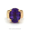 14k yellow gold large oval amethyst solitaire ring with 8mm polished band — top view - Thumbnail 1