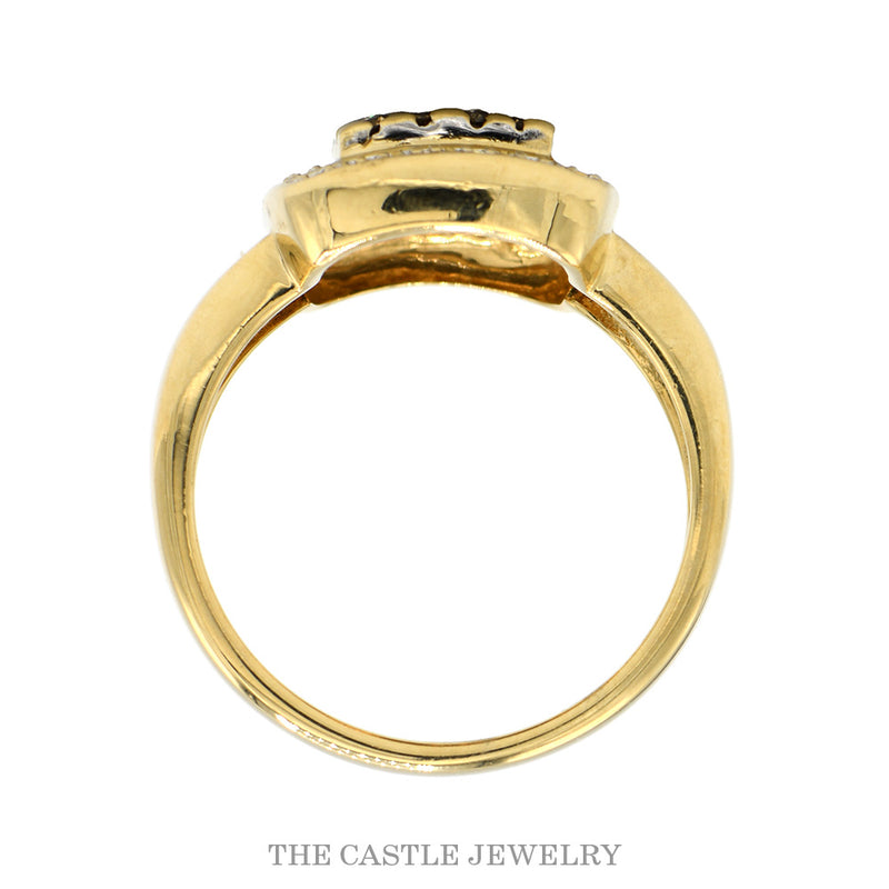 Front-facing view of the 14k yellow gold cognac diamond cluster