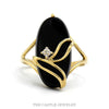 10k yellow gold elongated oval black onyx ring with diamond accent — top view - Thumbnail 1