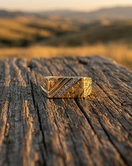 Men's Diagonal Diamond Row Ring with Nugget Design Mount in 10k Yellow Gold