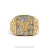 10k gold eagle signet ring with nugget design sides and a beaded white field — top view - Thumbnail 1
