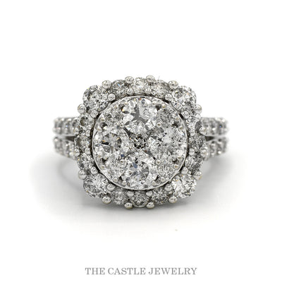 10k white gold 3.50cttw round diamond cluster ring with halo and split shanks — top view