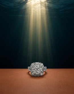 10k White Gold 3.50cttw Round Diamond Cluster Ring with a Halo and Split Diamond Shanks