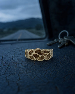 Open Nugget Ring with Polished Borders and Textured Cells in 10k Yellow Gold