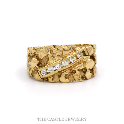 Men's .18cttw diagonal channel-set diamond nugget ring in 10k yellow gold — top view