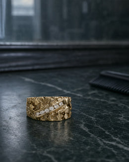 Men's .18cttw Diagonal Channel-Set Diamond Nugget Ring in 10k Yellow Gold