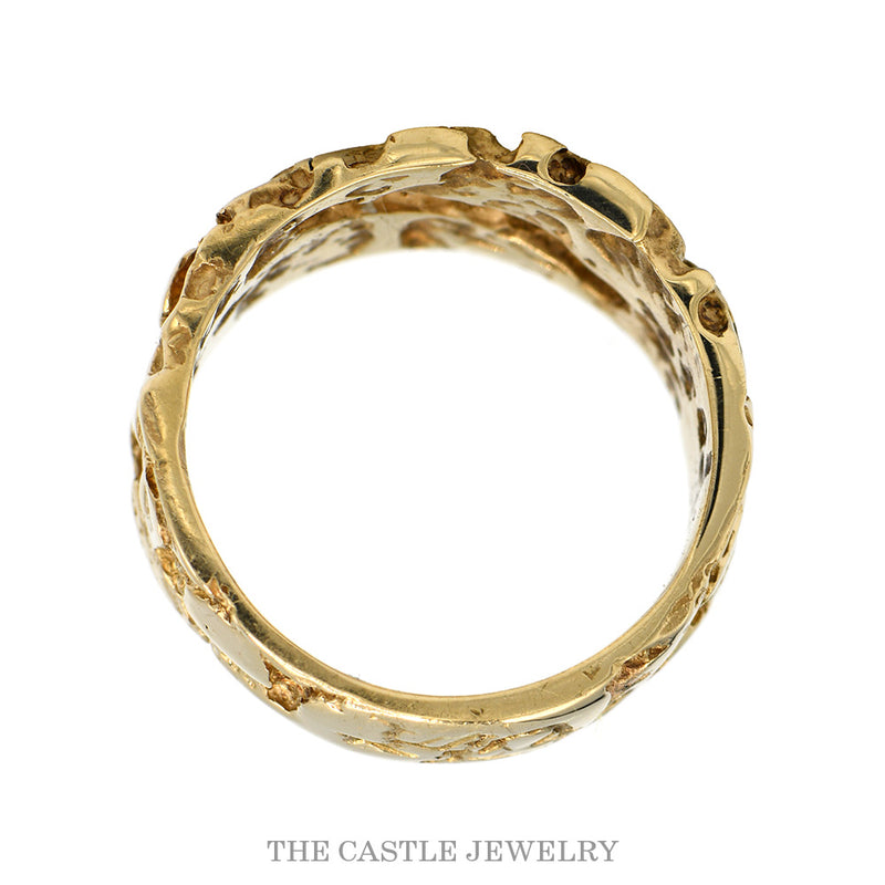 Front-facing view of the men's diagonal diamond nugget ring in 10k yellow gold