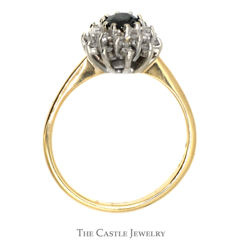 Oval Sapphire Ring with Diamond Cluster Halo in 14k Yellow Gold