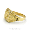 "UK" Logo Ring with Leaf Detailed Sides in 10k Yellow Gold - Thumbnail 3