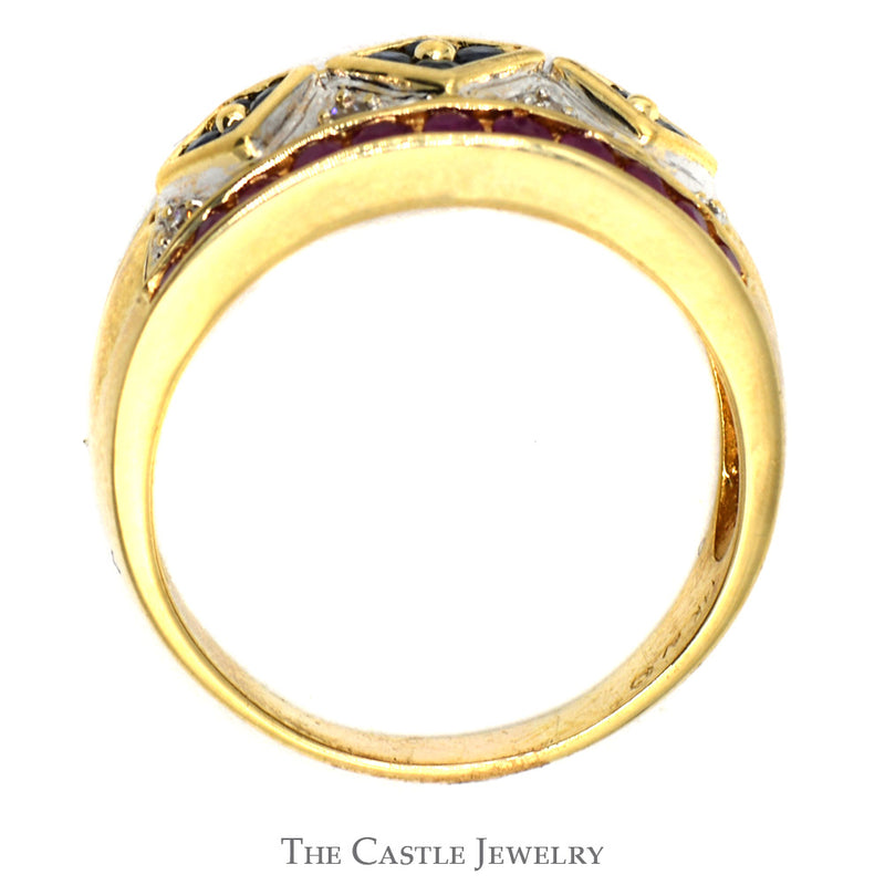 Sapphire, Diamond & Ruby Cluster Band in 14k Yellow Gold