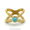 "X" Designed Ring with Turquoise Accent in 14k Yellow Gold - Thumbnail 1