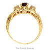 Vintage Style 3 Stone Ruby and Diamond Ring in 14k Yellow Gold - Thumbnail 2
