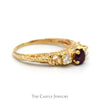Vintage Style 3 Stone Ruby and Diamond Ring in 14k Yellow Gold - Thumbnail 3