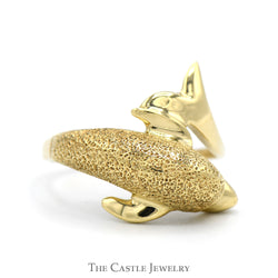 Detailed Dolphin Designed Bypass Ring in 10k Yellow Gold