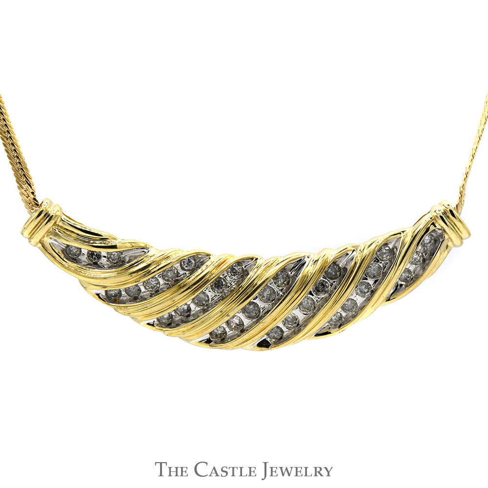 1cttw 7 Row Diamond Cluster Necklace with Flat Link Chain in 10k Yellow Gold