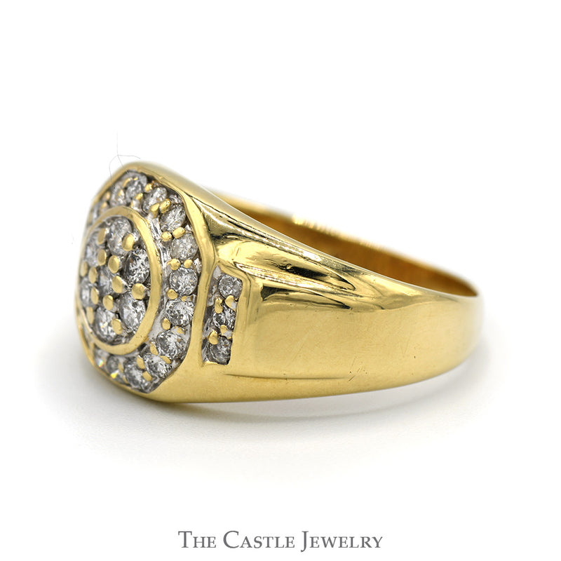 Octagonal Shaped 1cttw Diamond Cluster Men's Ring with Accented Sides in 10k Yellow Gold