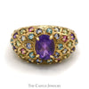Oval Amethyst & Multi Gemstone Cluster Ring in 10k Yellow Gold - Thumbnail 1