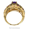 Oval Amethyst & Multi Gemstone Cluster Ring in 10k Yellow Gold - Thumbnail 2