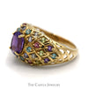Oval Amethyst & Multi Gemstone Cluster Ring in 10k Yellow Gold - Thumbnail 3