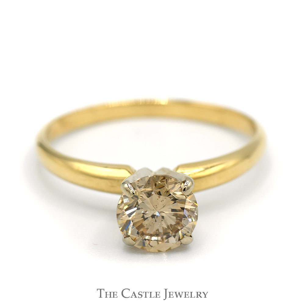 1ct Cognac Brown Diamond Solitaire Engagement Ring in 14k Yellow Gold