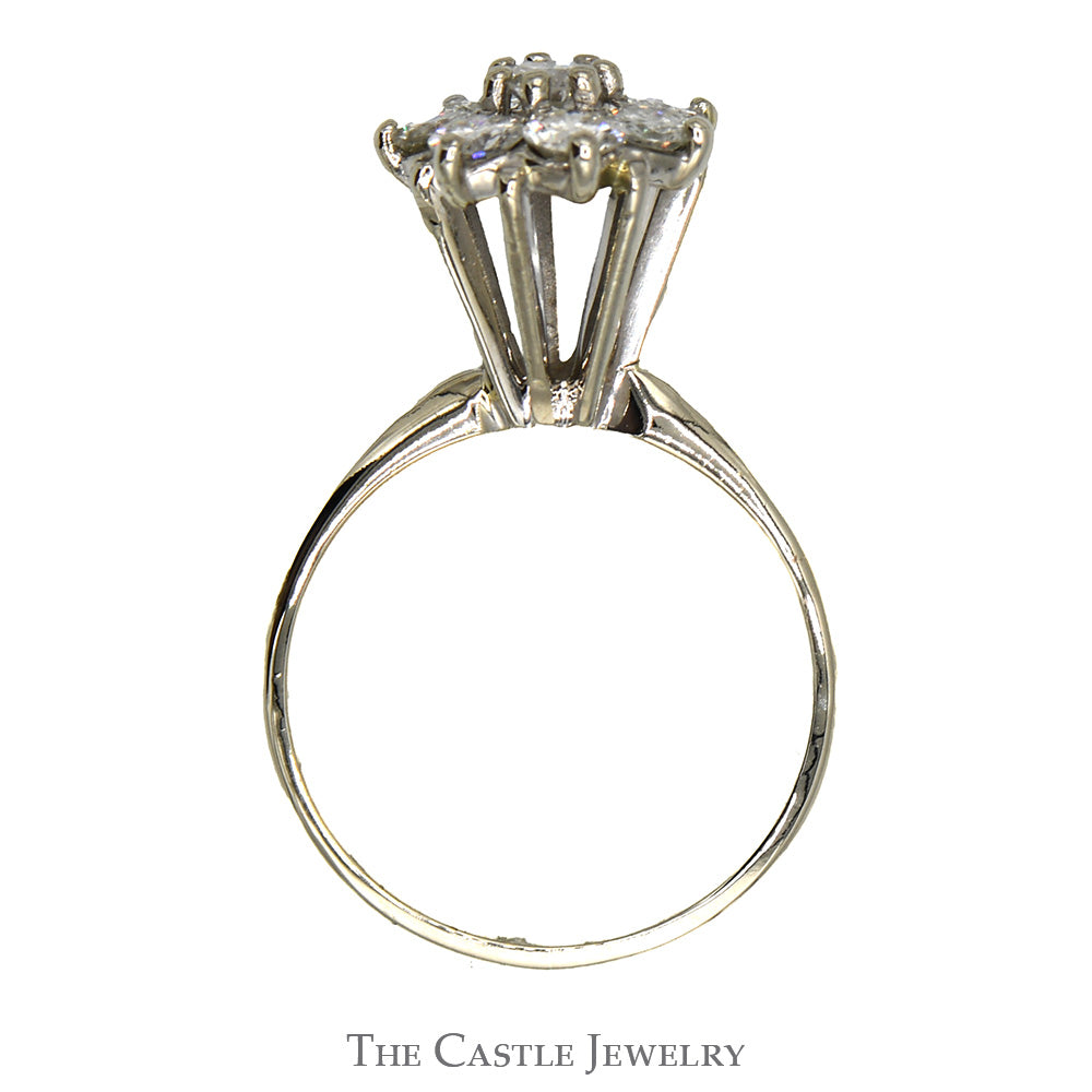 1cttw Flower Shaped Diamond Cluster Ring in 14k White Gold