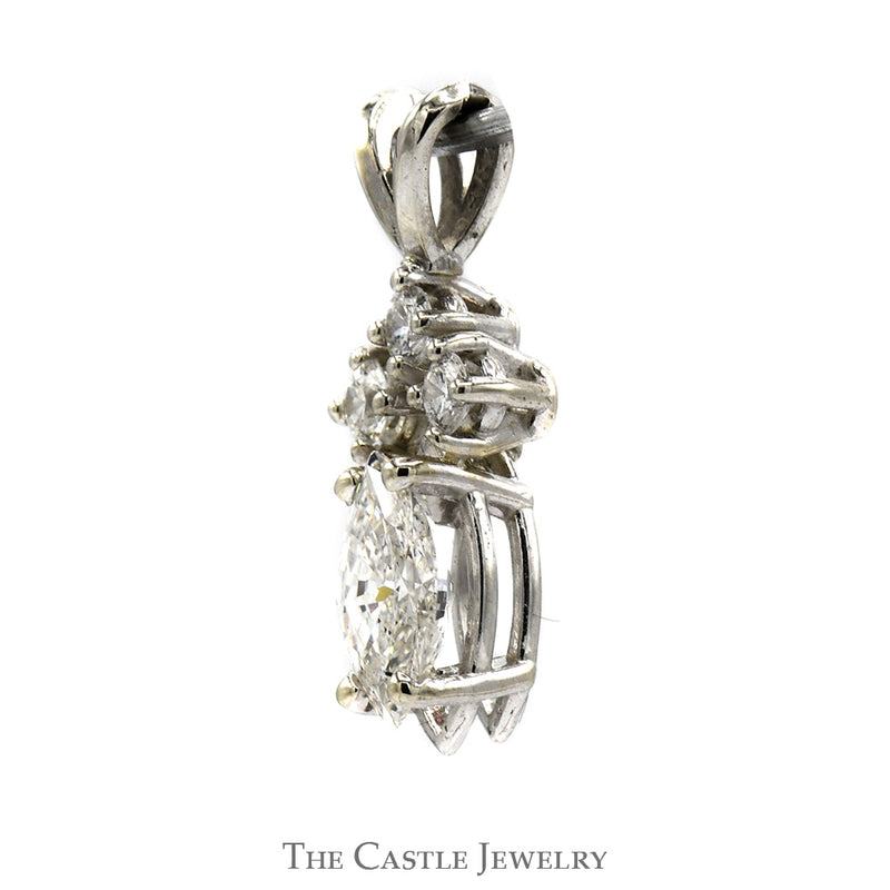 Marquise Cut Diamond Pendant with Three Round Diamond Accents in 14k White Gold