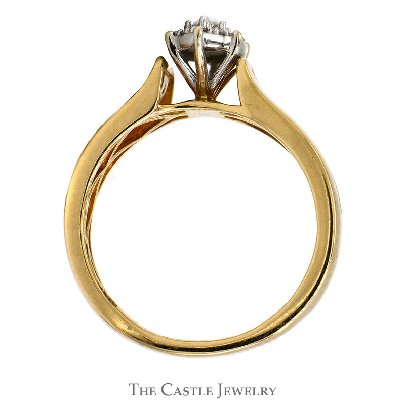 Diamond Bridal Set .33CTTW With .12CT Marquise Cut Center With Diamond Halo And Channel-Set Diamonds In The Bands In 14KT Yellow Gold