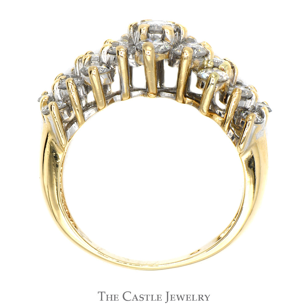 2.5cttw Diamond Cluster Anniversary Band in 14k Yellow Gold