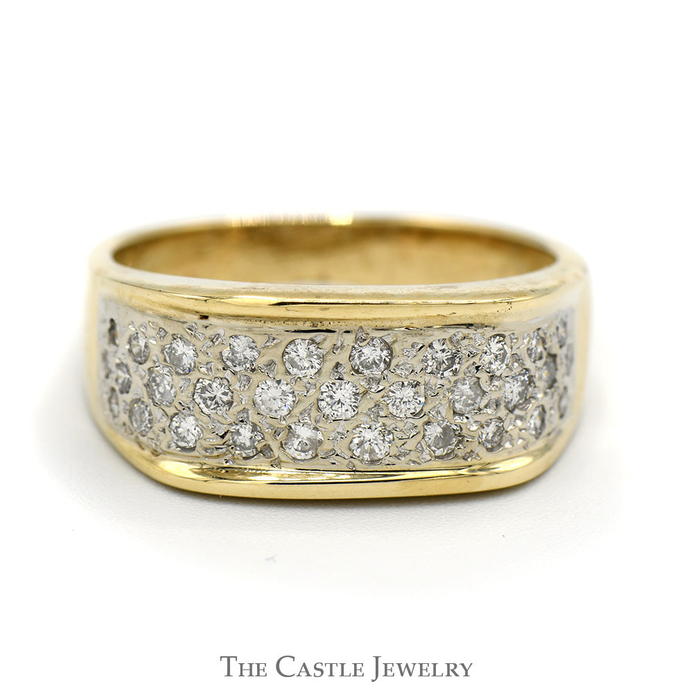 Pave Set 1/2cttw Diamond Cluster Band in 14k Yellow Gold