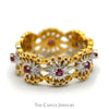 Open Floral Designed Ruby Eternity Band in Two Tone 14k White & Yellow Gold - Thumbnail 1