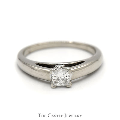 1/2ct Princess Cut Diamond Solitaire Engagement Ring in 14k White Gold Cathedral Mounting