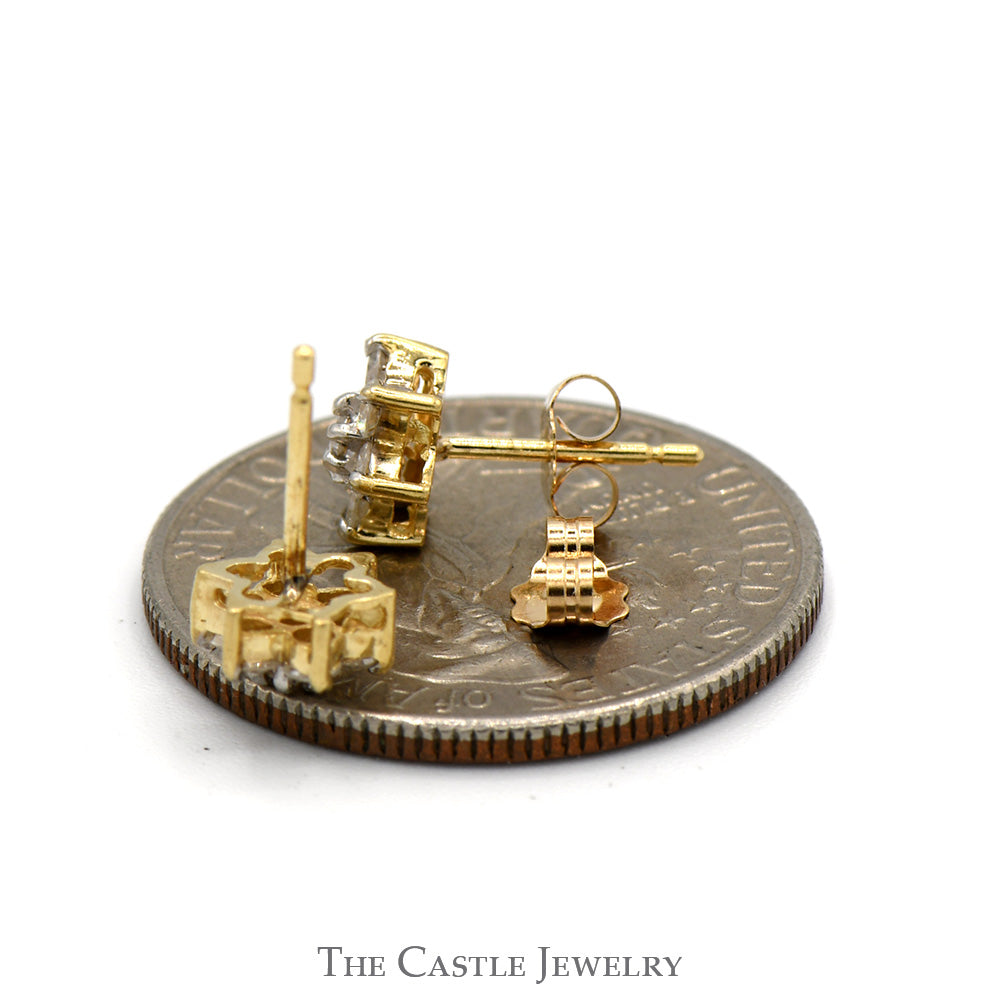 Diamond Flower Cluster Stud Earrings in 14k Yellow Gold Butterfly Pushbacks