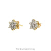 Diamond Flower Cluster Stud Earrings in 14k Yellow Gold Butterfly Pushbacks - Thumbnail 2