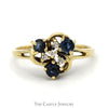 Round Sapphire and Diamond Cluster Ring with Split Shank Sides in 14k Yellow Gold - Thumbnail 1