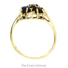 Round Sapphire and Diamond Cluster Ring with Split Shank Sides in 14k Yellow Gold - Thumbnail 2