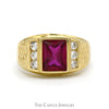 Rectangle Shaped Synthetic Ruby Ring with Channel Set Cubic Zirconia Sides in 14k Yellow Gold - Thumbnail 1