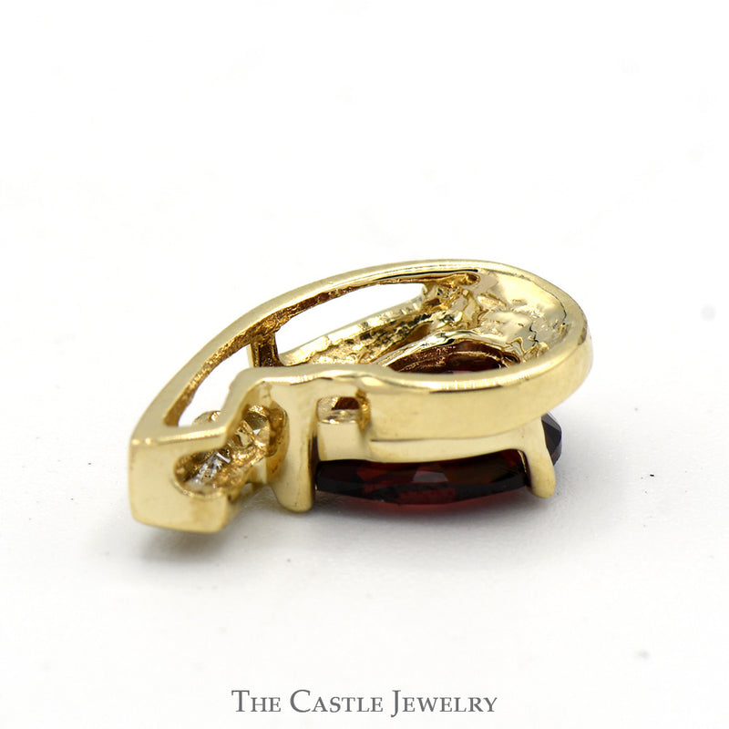 Pear Shaped Garnet and Diamond Pendant in 10k Yellow Gold