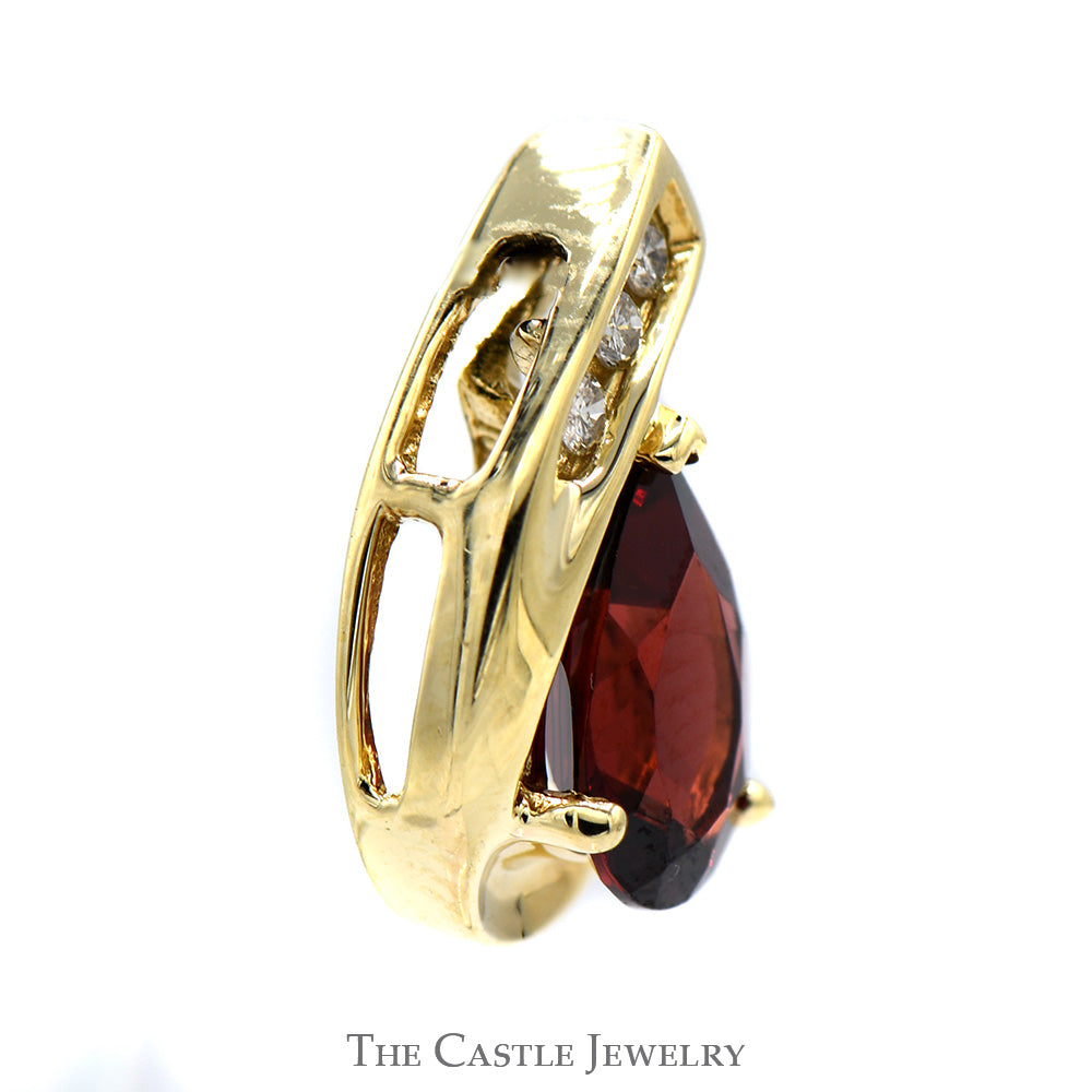 Pear Shaped Garnet and Diamond Pendant in 10k Yellow Gold
