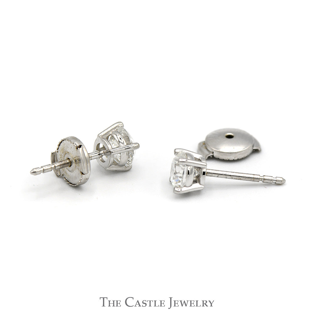 1cttw Round Diamond Stud Earrings with La Pousette Backs in 14k White Gold