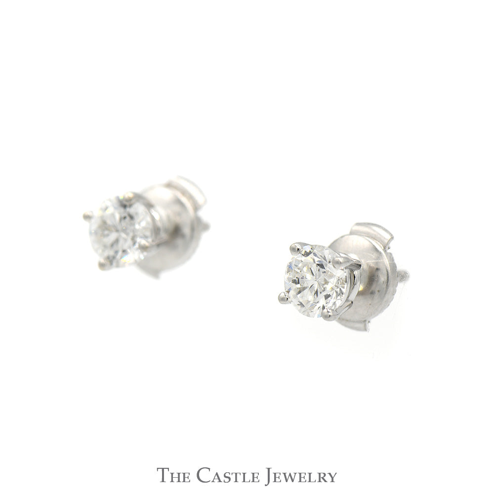 1cttw Round Diamond Stud Earrings with La Pousette Backs in 14k White Gold