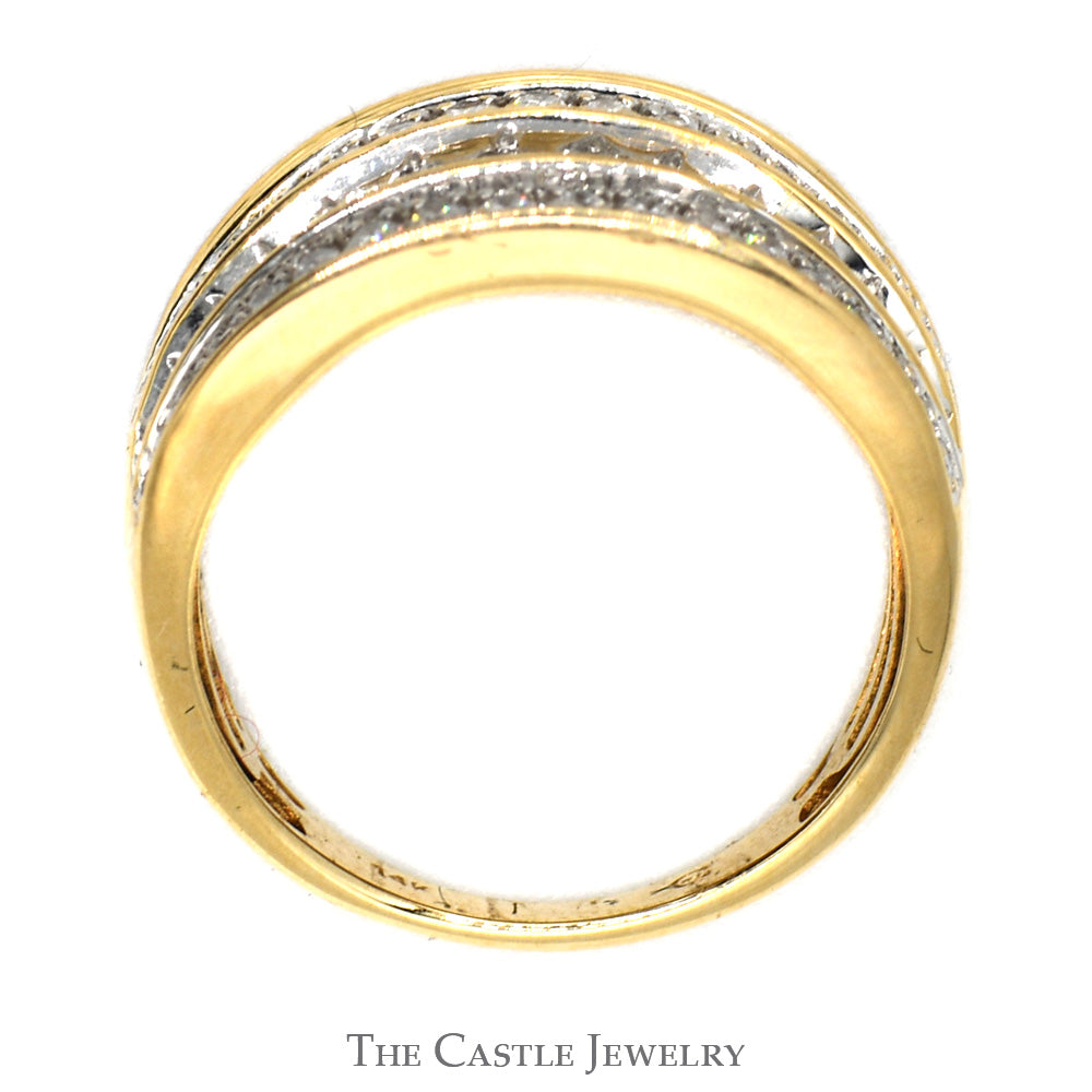5 Row Wide Tapered 1cttw Diamond Band in 14k Yellow Gold