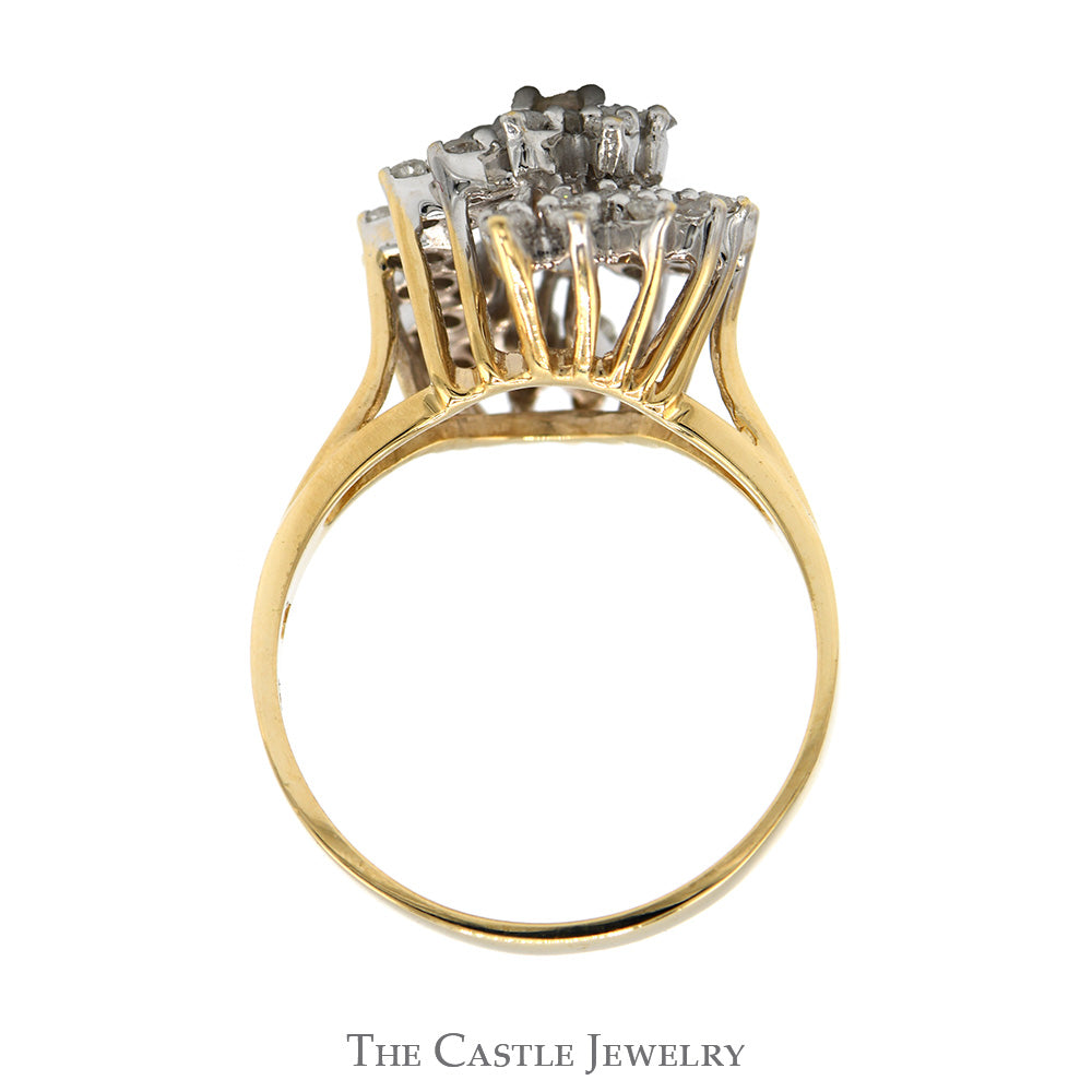 3/4cttw Swirled Diamond Cluster Ring in 14k Yellow Gold