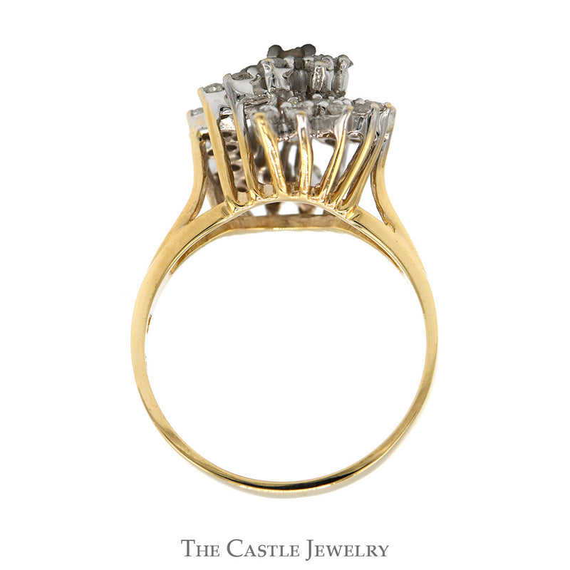 3/4cttw Swirled Diamond Cluster Ring in 14k Yellow Gold
